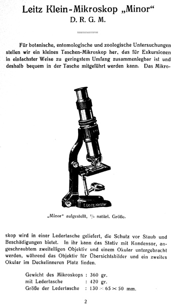 Faltblatt Ernst Leitz Wetzlar zum Kleinmikroskop Minor: November 1925