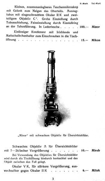 Faltblatt Ernst Leitz Wetzlar zum Kleinmikroskop Minor: November 1925