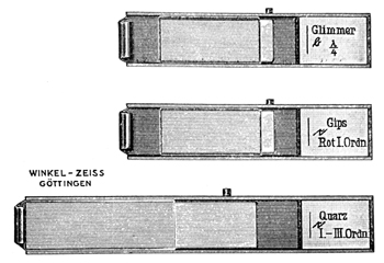 Hilfsobjekte von Winkel-Zeiss. Abb. aus: R.Winkel G.m.b.H.: Polarisations-Mikroskope       und Nebenapparate; Druckschrift 50; Januar 1941